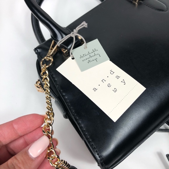 Trapezoid Midi Satchel Handbag - A New Day Black - - Picture 6 of 6